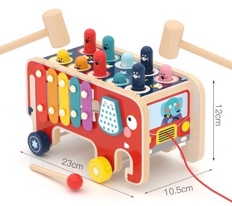 4-in-1 Wooden Xylophone / Number Maze Hammering Pull-along Elephant with  Wheels - Montessori Waldorf Home Classroom - Toddler Preschool - My Gifted  Education
